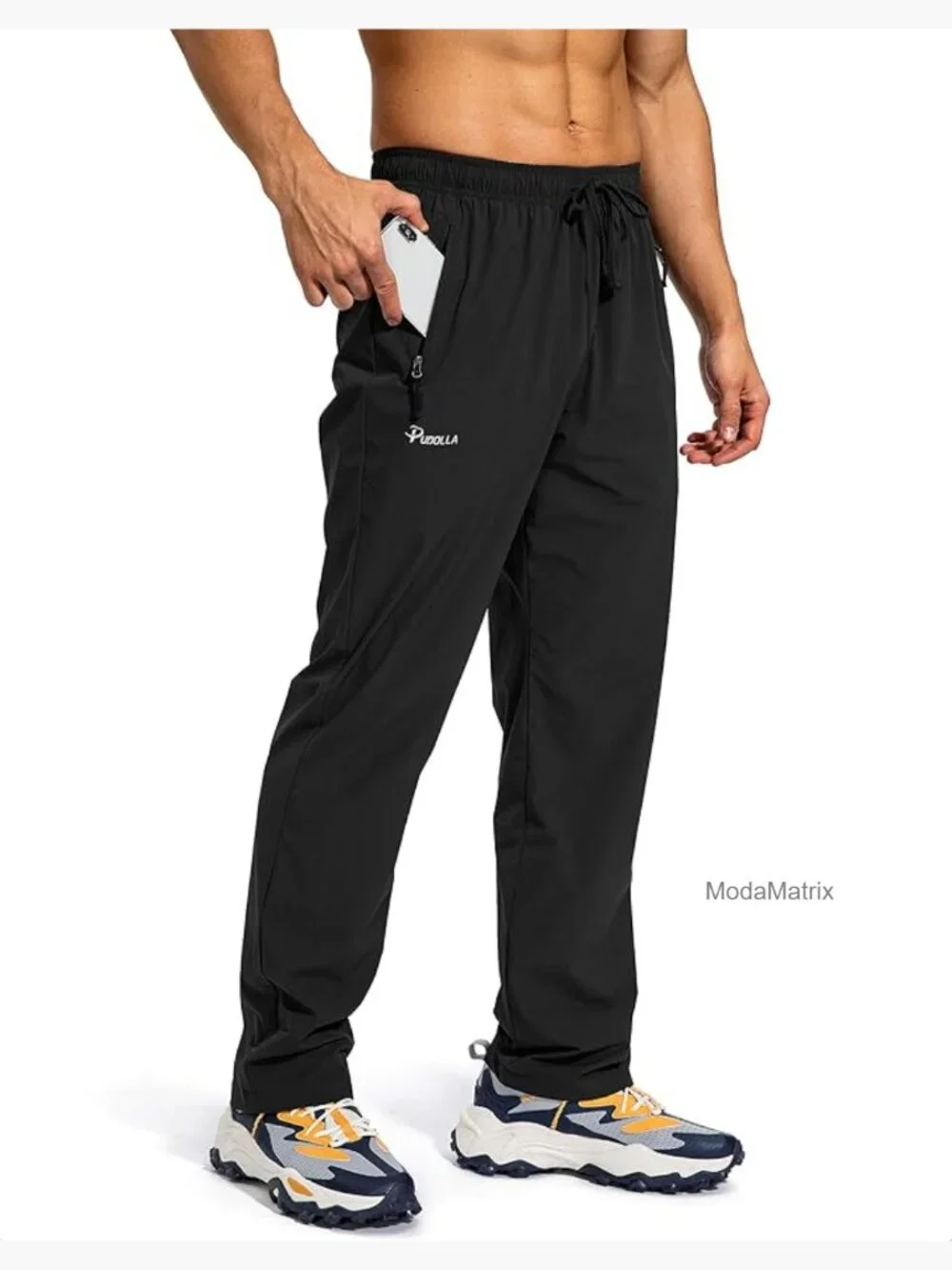 Men's Workout Athletic Pants Elastic Waist Jogging Running Pants with Zipper